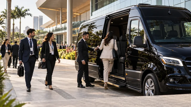 Feiras e eventos corporativos — Mercedes-Benz Sprinter executiva preta, imagem ilustrativa